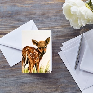 TARJETA DE CEBARRITO LINDO, Tarjeta de notas para recién nacidos, Tarjetas para niños, Tarjeta para amantes de Bambi, Dibujo de cervatillo bebé, Tarjeta en blanco para cualquier ocasión de fauna británica