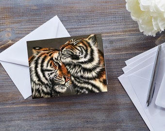 TWO TIGERS BLANK Card, Cute Big Cat Card, Tiger Lover Card, Tiger Faces, Wildlife Fine Art, Safari Animal Card, With Love Card, Card for Her