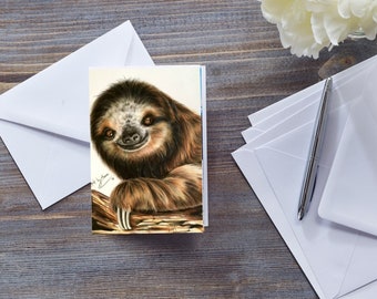 SLOTH CARD For All Occasions, Smiling Sloth Note let, Sloth Lover Card, Cute Sloth Fine Art Card, Wildlife Card, Funny Sloth Art, For Kids