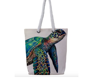SEA TURTLE BAG, Turtle Lover Gift, Colourful Sea Life Eco Bag, Animal Canvas Tote, Ocean Life Reusable Washable Bag, Wildlife Market Shopper