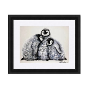 BABY PINGUNEN POSTER, cadeau pinguïn minnaar, schattige dieren in het wild print, kinderkamer kunst slaapkamer, tekening drie pinguïns kuikens in de sneeuw, decor dieren