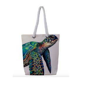 SEA TURTLE TOTE Bag, Turtle Lover Gift, Colourful Sea Life Beach Bag, Ocean Life Reusable Washable Bag, Eco Canvas Wildlife Market Shopper