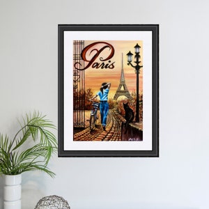 Eiffel Tower Sunset Art Print: Romantic Parisian Street Scene