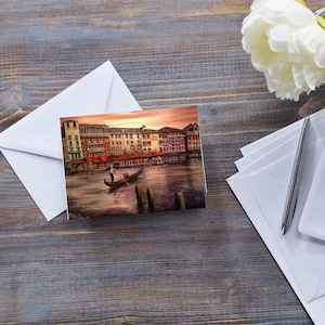 CARTE ROMANTIQUE DE VENISE, Art italien Notelet, Venise au crépuscule, carte d'anniversaire, pour les couples amoureux, carte de fiançailles, gondole coucher de soleil vénitien