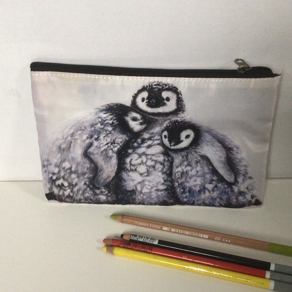 Étui à crayons BÉBÉ PINGOUINS, trousse à maquillage poussins pingouins, jolie pochette à fermeture éclair, cadeau pour bébé animal, rangement pour maquillage, cadeau pour amoureux des pingouins, trousse à maquillage