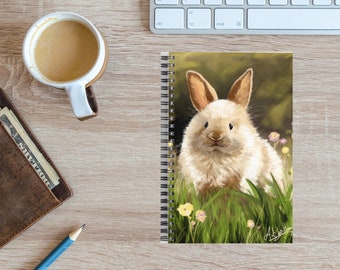 BUNNY LINED NOTEBOOK, Baby Rabbit Jotter, A5 Animal Notepad, Easter Bunny, Woodland Wildlife Stationery, Rabbit Lover Gift, Floral Notebook