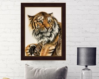 Tijgerportrettekening print: muurkunst safaridieren