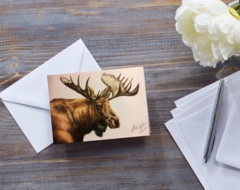 MOOSE GREETING CARD, Blank Elk Card, Animal Notecard, Canadian Moose Drawing Stationery, Card For Him, All Occasions, American Wildlife Art