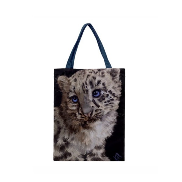 Sac léopard des neiges, sac d'épicerie écologique, fourre-tout en coton, sac à provisions pliable, pour amoureux des chats, cadeau pour amoureux des animaux, sac d'art animalier, pour elle