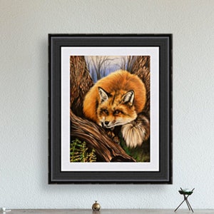RED FOX POSTER, Woodland Animal Print, Fox In Forest Illustration, British Wildlife, Sly Fox Lover Gift, Autumn Colour Art, Fine Art Drawing