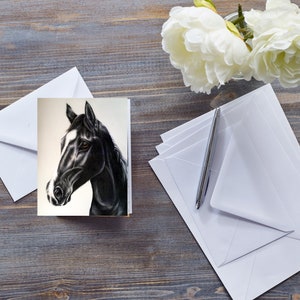CARTE BLACK HORSE, étalon notelet, pour amateur de chevaux, dessin de cheval de course beaux-arts, carte pour fille, pour cavalier, portrait équin, carte poney