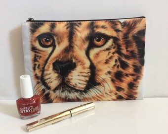 Cheetah Cosmetic Bag: Wildlife Zipper Pouch, Big Cat Lover Gift