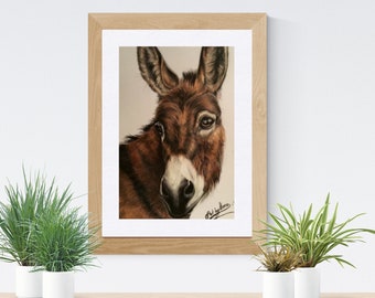 DONKEY PENCIL DRAWING, Cute Donkey Sketch, Wee Donkey Portrait, Farm Animals, Donkey Lover Gift, Mule Drawing, Kids Room Decor, Donkey Art