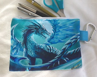 ICE DRAGON PENCIL Case, Make Up Bag, Dragon Lover Gift, Blue Cosmetic Storage, Boys Zipper Pen Pouch, Mythical Creature, Fantastic Beast