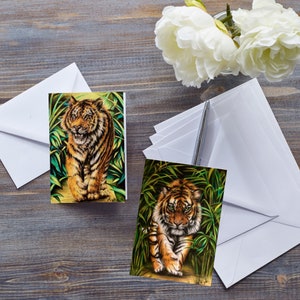CARTA TIGRE IN CACCIA, Caccia alla tigre, Arte della fauna selvatica dei grandi felini, Carta per tutte le occasioni per gli amanti delle tigri, Tigre in agguato, Animale dello zoo, Carta per lui,