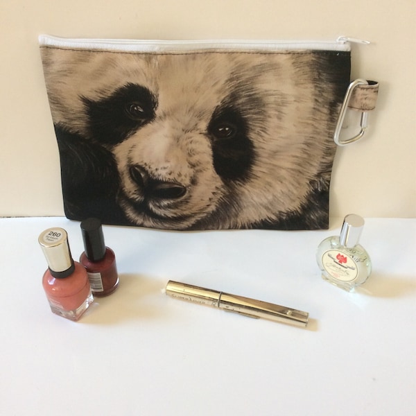 PANDA BEAR CANVAS Borsa per trucco o matite, Regalo per la mamma, Regalo per lei, Regali per gli amanti dell'orso Panda, Astuccio per matite Panda, Borsa cosmetica Panda gigante