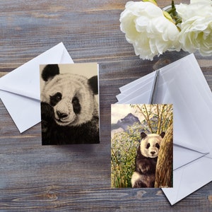 Biglietto con PANDA GIGANTE per tutte le occasioni, simpatico panda in arte di bambù, illustrazione della fauna selvatica, per gli amanti dei panda, biglietti con animali, orsacchiotto impertinente