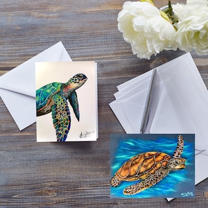 CARTE DE TORTUE DE MER, faune de l'océan, dessin de vie marine bleu, art animalier marin, carte d'amant de tortue arc-en-ciel, carte d'illustration de tortue, sous la mer