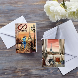 PARIS ROMANTIC CARD, Eiffel Tower Art, Parisian Scene, With Love For Girlfriend, Boyfriend, Anniversary, Champagne Celebration, Valentines
