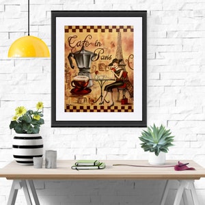 ART DECO CAFE Art Print, Coffee In Paris Print, Retro Collage Cafe Print, Kitchen Dining Art Print, Parisian Scene Poster, French Cafe Scene