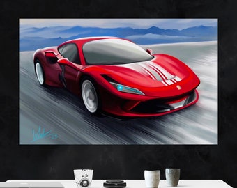 RED FERRARI TRIBUTO Print For Him, Italian Sport Car Lover, Supercar Poster, Art For Men, Boys Bedroom Decor, Iconic Vehicle, Automobile Art