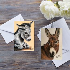 Jolie carte d'âne toutes les occasions, portrait de bébé âne, dessin de mule, illustration d'âne, art animalier de ferme, pour les amoureux des ânes, carte pour les enfants