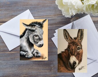 Jolie carte d'âne toutes les occasions, portrait de bébé âne, dessin de mule, illustration d'âne, art animalier de ferme, pour les amoureux des ânes, carte pour les enfants