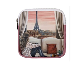 Paris Coin Purse: Eiffel Tower Scene, Canvas Zipper Pouch