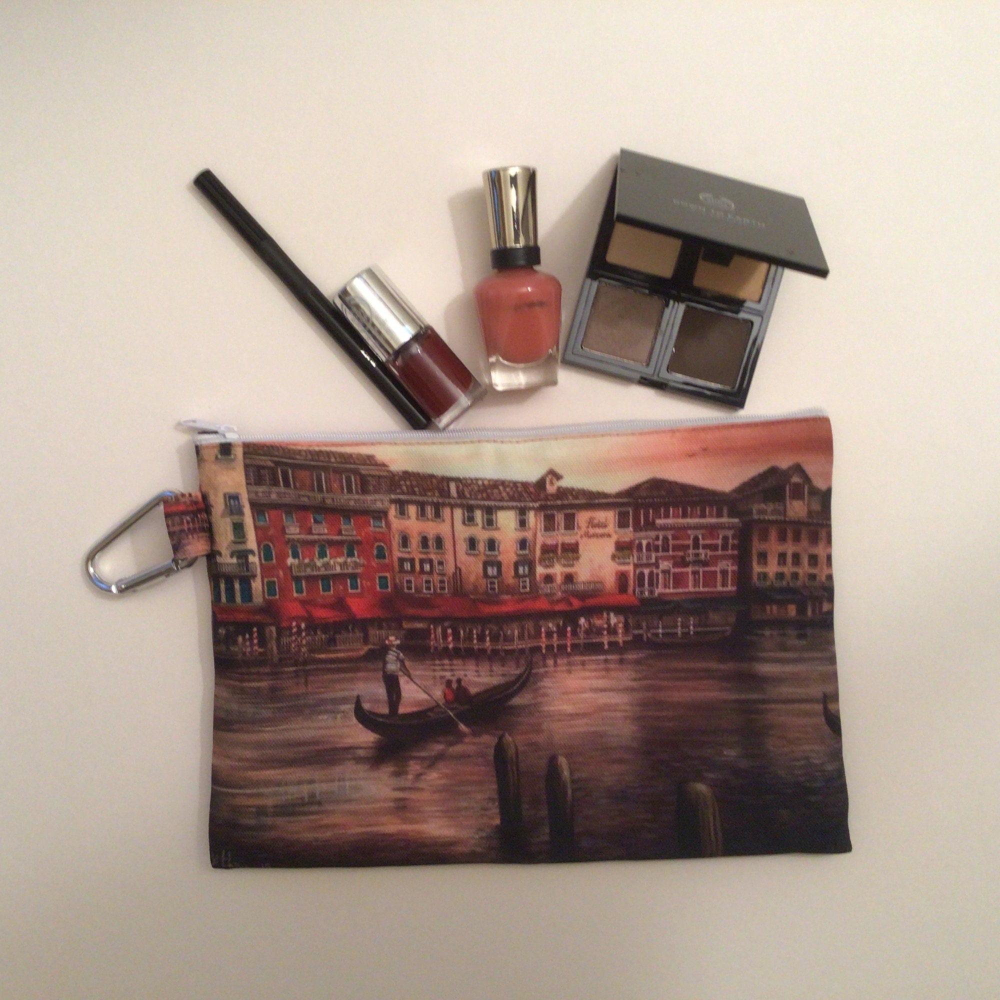 Venedig-Make-up-Tasche – Wasserdicht, 23,5x17 Cm, Mit Spruch „Let's Go To Venice“