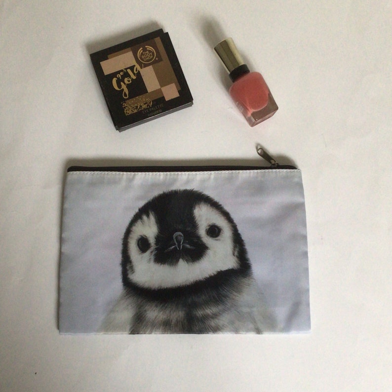 PENGUIN PENCIL CASE, Animal Cosmetic Bag, Large Make Up Storage, Penguin Lover Gift, Wildlife Zipper Pouch, Cute Baby Penguin Toiletry Bag, image 2