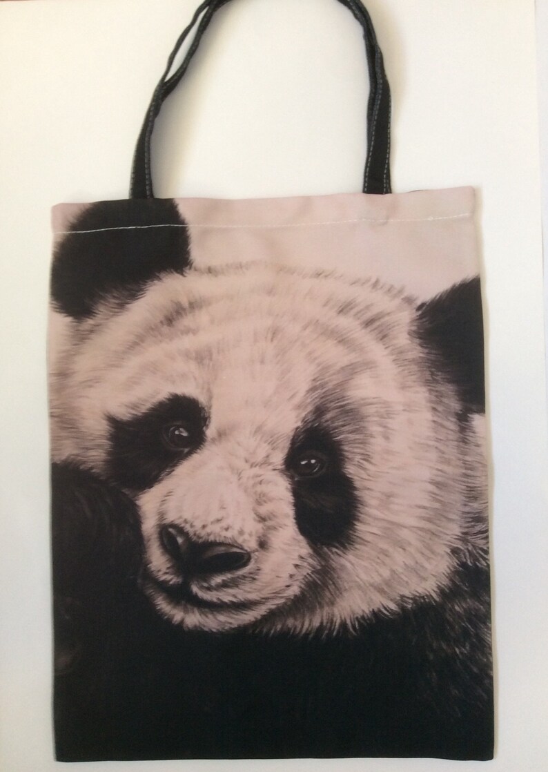 Gift For Her And Animal Lovers Medium Cotton Tote Foldup Shopping Bag PANDA BEAR TOTE Bag Reusable Grocery Bag