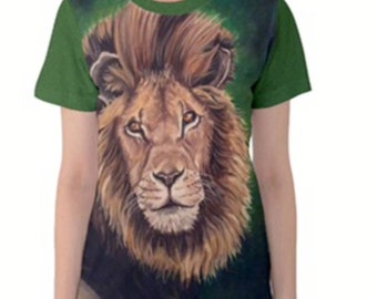 LION T SHIRT For Women, Wildlife Novelty Tee, Lion Gift For Her, Clothes For Women, Cat Lover Full Print Tee, Animal Lover Gift, Big Cat Top