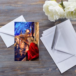 PARIS ROMANTIC CARD, Eiffel Tower At Night, Abstract Parisian Scene, With Love For Girlfriend, Anniversary Card, All occasions, Paris Lover