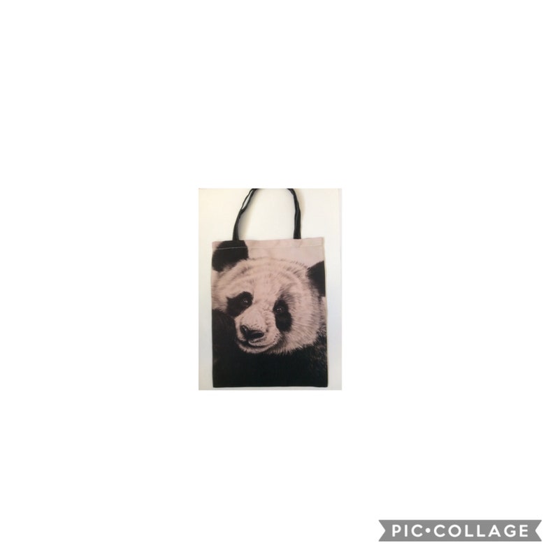 Gift For Her And Animal Lovers Medium Cotton Tote Foldup Shopping Bag PANDA BEAR TOTE Bag Reusable Grocery Bag