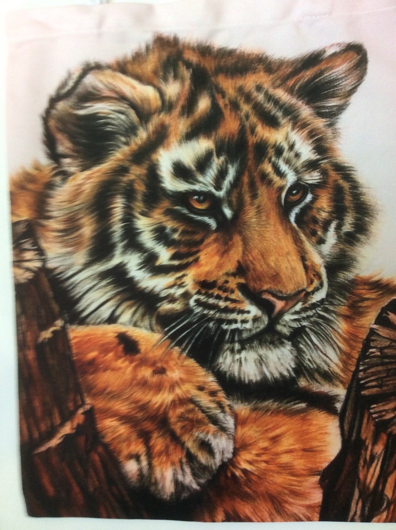 Reusable Grocery Bag Medium Cotton Tote TIGER CUB TOTE Bag For Cat Lovers Foldup Shopping Bag