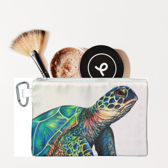 Make-up-Tasche Mit Meeresschildkröte - 25,4x19,1x0,8 Cm, Leinen, Platzsparend, Geschenk Für Schildkröten-Fans