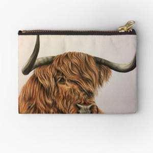 HIGHLAND COW PENCIL Case, Cosmetic Bag, Scottish Coo Make Up Storage, Cow Lover Gift For Her, Small Toiletry Bag, Cute Animal Zipper Pouch image 1