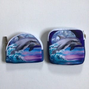 MONEDERO CON DELFINES, Minibolso con cremallera, Almacenamiento de accesorios de animales marinos, Regalo para amantes de los delfines, Billetera para tarjetas con diseño de vida marina, Monedero de lona morado,