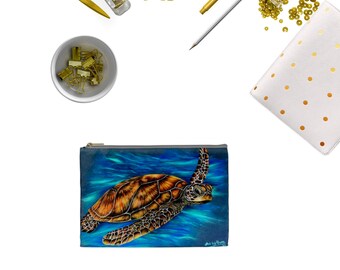 Make-up-Tasche Mit Meeresschildkröte - 25,4x19,1x0,8 Cm, Leinen, Platzsparend, Geschenk Für Schildkröten-Fans