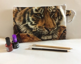 TIGER CANVAS BAG, Tiger Makeup Cosmetic Bag, Tiger Zipper Pouch, Tiger Gifts For her, Tiger Print Gifts, Tiger Pencil Case, Animal Print Bag