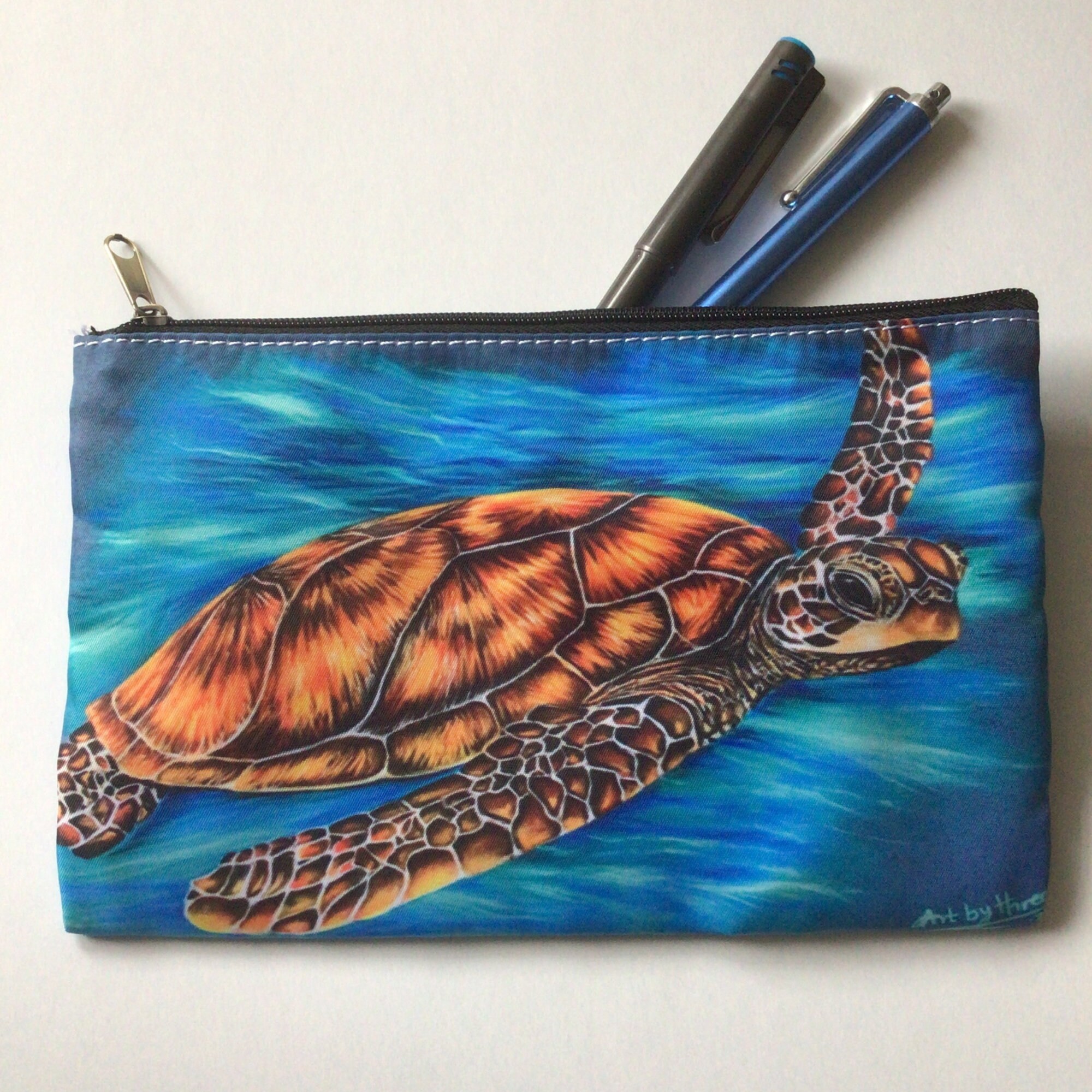 Make-up-Tasche Mit Meeresschildkröte - 25,4x19,1x0,8 Cm, Leinen, Platzsparend, Geschenk Für Schildkröten-Fans