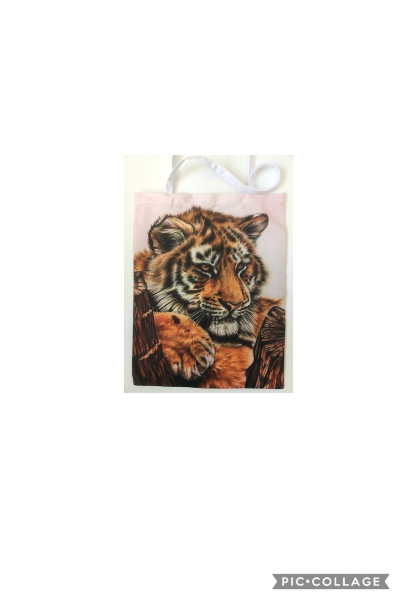 Reusable Grocery Bag Medium Cotton Tote TIGER CUB TOTE Bag For Cat Lovers Foldup Shopping Bag