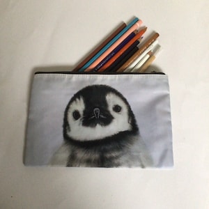 PENGUIN PENCIL CASE, Animal Cosmetic Bag, Large Make Up Storage, Penguin Lover Gift, Wildlife Zipper Pouch, Cute Baby Penguin Toiletry Bag,