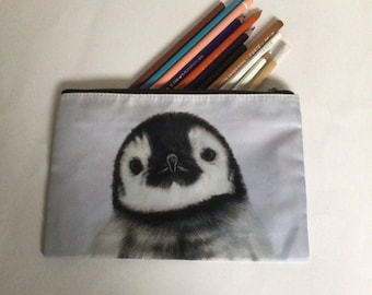 Penguin Chick Zipper Pouch, Animal Pencil Case, Cosmetic Bag