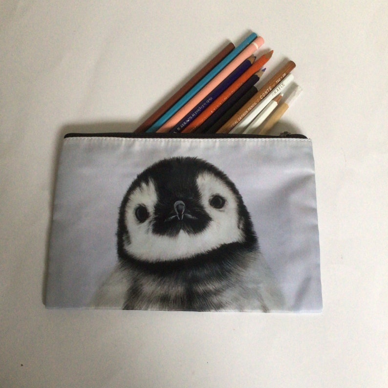 PENGUIN PENCIL CASE, Animal Cosmetic Bag, Large Make Up Storage, Penguin Lover Gift, Wildlife Zipper Pouch, Cute Baby Penguin Toiletry Bag, image 1