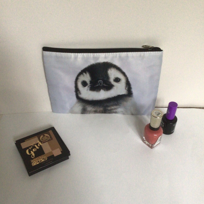 PENGUIN PENCIL CASE, Animal Cosmetic Bag, Large Make Up Storage, Penguin Lover Gift, Wildlife Zipper Pouch, Cute Baby Penguin Toiletry Bag, image 3