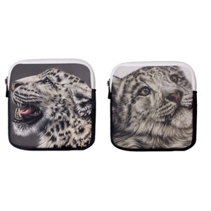 Borsa per monete SNOW LEOPARD, Borsa per il cambio di gatti grandi, Borsa per monete per animali, Regalo per gli amanti del leopardo, Borsa per soldi per gatti, Portafoglio per monete della fauna selvatica, Custodia per maschera accessoria