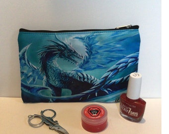 Ice Dragon Pencil Case: Blue Dragon Makeup Bag, Zipper Pen Pouch