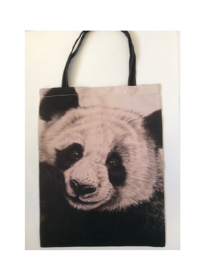 Gift For Her And Animal Lovers Medium Cotton Tote Foldup Shopping Bag PANDA BEAR TOTE Bag Reusable Grocery Bag