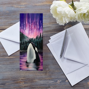 TARJETA DE ORCA, Arte de orca, Tarjeta de notas sobre vida marina, Auroras boreales, Tarjeta de vida marina, Tarjeta de naturaleza, Tarjeta para cualquier ocasión, Tarjeta de arte de vida silvestre
